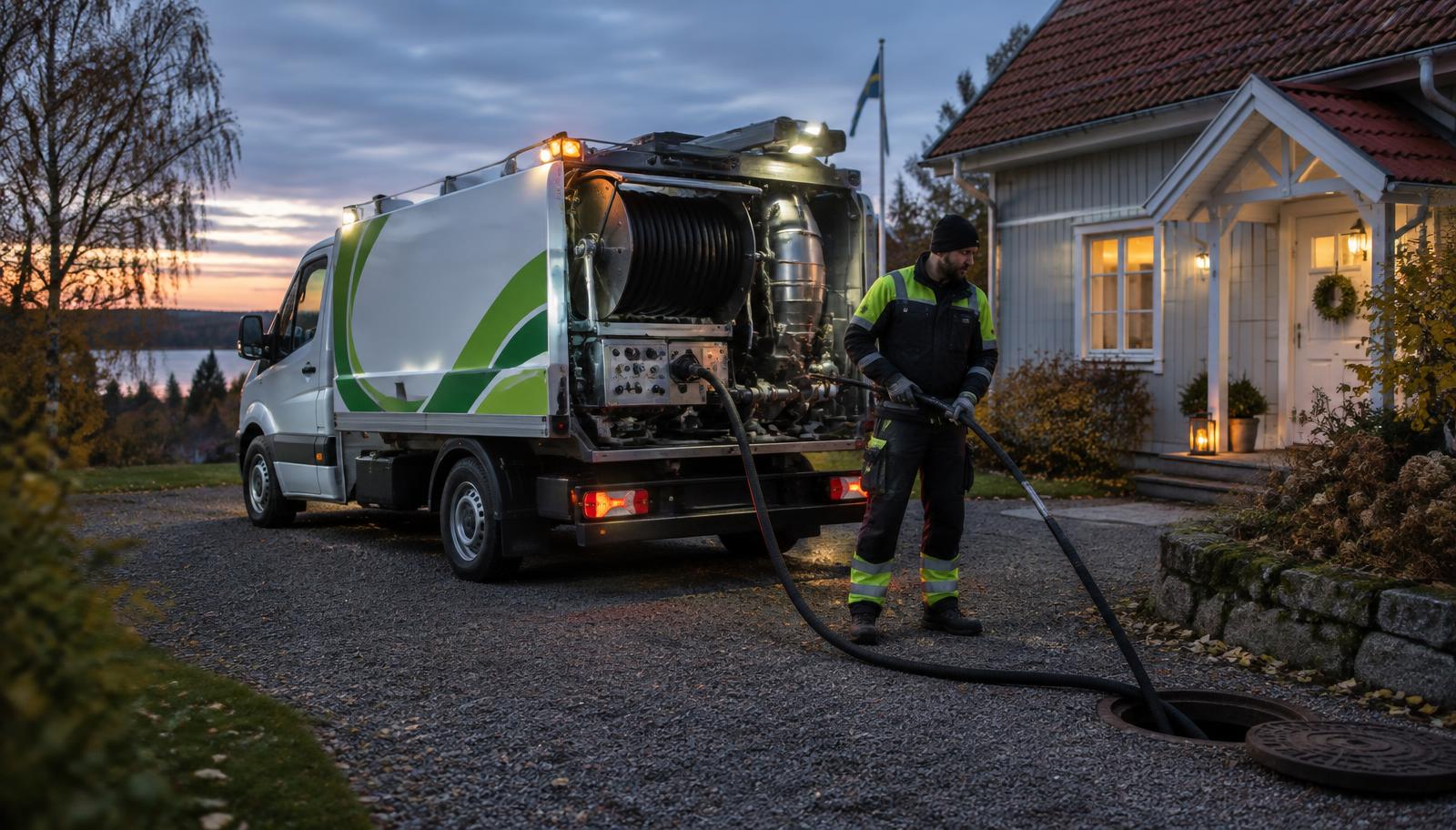 Spolbil från Spolalugnt utför spolning vid en villa
